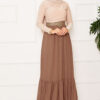 Elastic Waist Button Detail Modest Skirt Brown - Imagen 3
