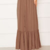 Elastic Waist Button Detail Modest Skirt Brown - Imagen 4