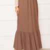 Elastic Waist Button Detail Modest Skirt Brown - Imagen 2