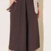 Elastic Waist Wide-Leg Fabric Trousers Dark Brown