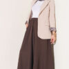 Elastic Waist Wide-Leg Fabric Trousers Dark Brown - الصورة 2