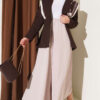 Elastic Waist Wide-Leg Fabric Trousers Beige - الصورة 2