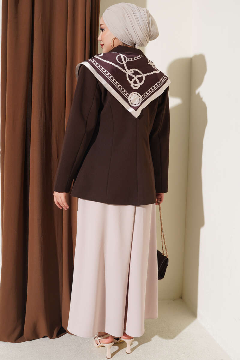 Elastic Waist Wide-Leg Fabric Trousers Beige - الصورة 3