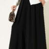 Elastic Waist Wide-Leg Fabric Trousers Black