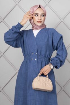 Alternative view of Long Elastic Waist Modest Coat Indigo