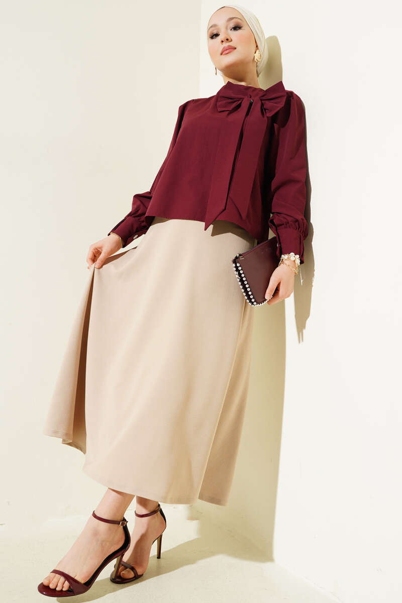 Elastic Waist Flared Basic Skirt Beige - Imagen 2