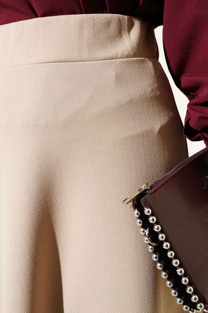 Elastic Waist Flared Basic Skirt Beige - Imagen 4
