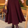 Elastic Waist Flared Basic Skirt Plum