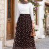 Elastic Waist Polka Dot Chiffon Tulle Summer Skirt Brown