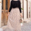 Elastic Waist Polka Dot Chiffon Tulle Summer Skirt Cream