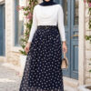 Elastic Waist Polka Dot Chiffon Tulle Summer Skirt Navy Blue