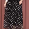 ⁦Elastic Waist Polka Dot Chiffon Tulle Summer Skirt Black⁩ - الصورة ⁦2⁩