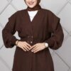 Long Elastic Waist Modest Coat Dark Brown - immagine 2