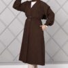 Long Elastic Waist Modest Coat Dark Brown