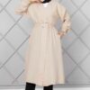 Long Elastic Waist Modest Coat Beige