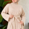 Waist-Drawstring Basic Two-Piece Set with Belt Beige – Bild 2