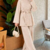 Waist-Drawstring Basic Two-Piece Set with Belt Beige – Bild 4