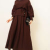 Ankle Button Blouse and Skirt Set Brown