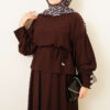 Ankle Button Blouse and Skirt Set Brown – Bild 2