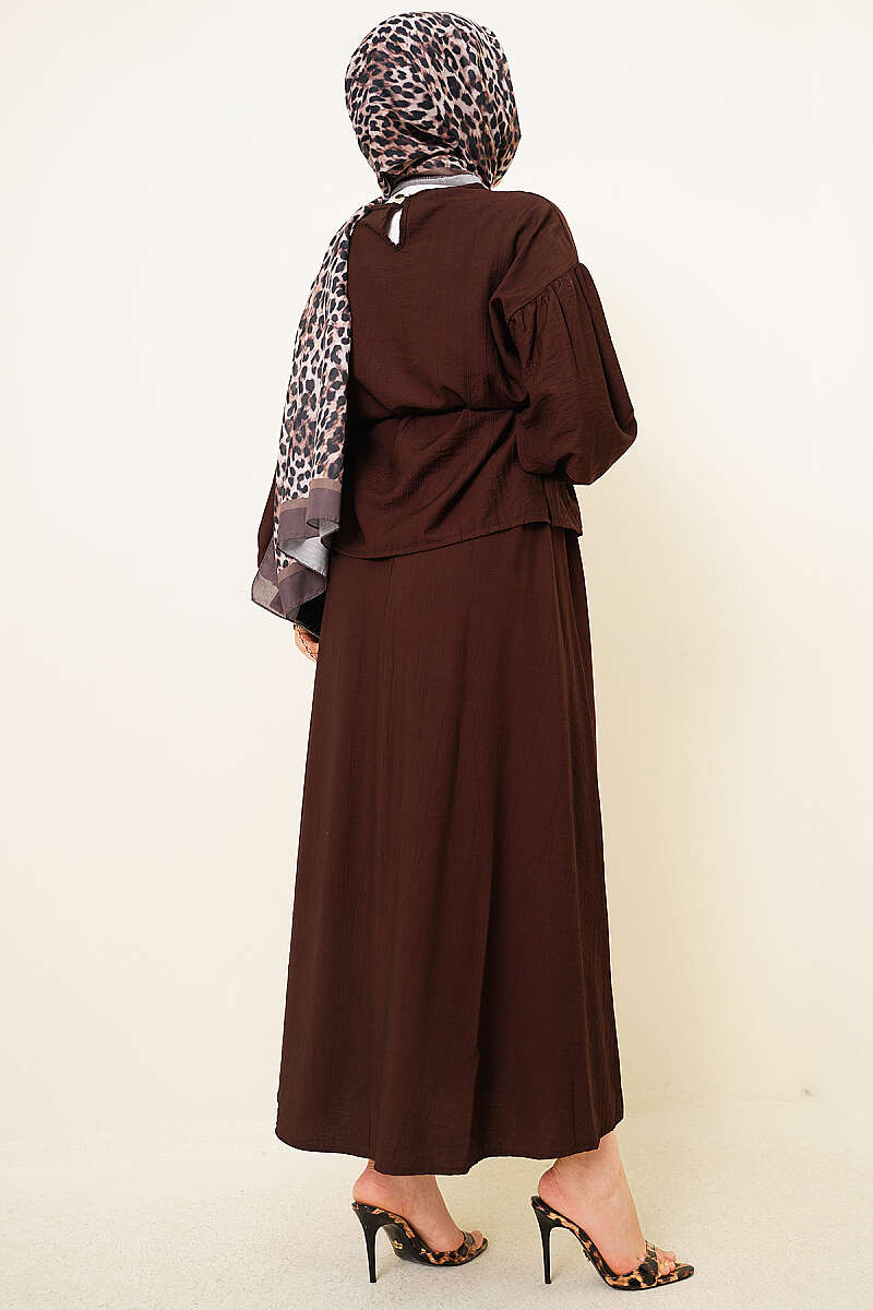 Ankle Button Blouse and Skirt Set Brown – Bild 3