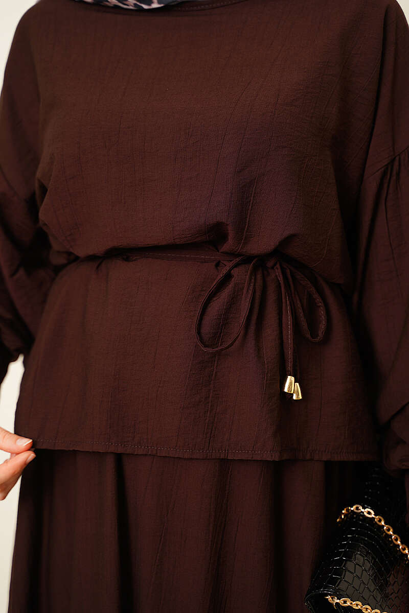 Ankle Button Blouse and Skirt Set Brown – Bild 4