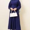Ankle Button Blouse and Skirt Set Navy Blue