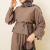 Ankle Button Blouse and Skirt Set Mink – Bild 2