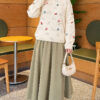 Wrist-Tie Floral Embroidered French Terry Sweater Beige – Image 2