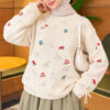 Wrist-Tie Floral Embroidered French Terry Sweater Beige – Image 4