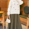 Wrist-Tie Floral Embroidered French Terry Sweater Ecru - Imagen 2