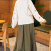 Wrist-Tie Floral Embroidered French Terry Sweater Ecru - Imagen 3