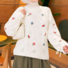 Wrist-Tie Floral Embroidered French Terry Sweater Ecru - Imagen 4