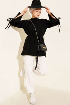 Alternative view of Ankle Tie Ribbed Cashmere Tunic Black