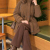 Fur-Trimmed Jacket with Elasticized Cuffs Coffee Brown