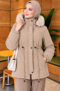 Alternative view of Fur-Trimmed Jacket with Elasticized Cuffs Taupe