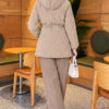 ⁦Fur-Trimmed Jacket with Elasticized Cuffs Taupe⁩ - الصورة ⁦4⁩
