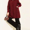 Zip-up boucle cardigan with ribbed wrist cuffs Burgundy – Image 2