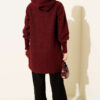 Zip-up boucle cardigan with ribbed wrist cuffs Burgundy – Image 3