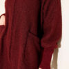 Zip-up boucle cardigan with ribbed wrist cuffs Burgundy – Image 4
