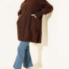 ⁦Zip-up boucle cardigan with ribbed wrist cuffs Brown⁩ - الصورة ⁦2⁩