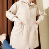 Hooded boucle cardigan with wrist ribbing Beige