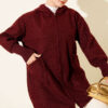 Hooded boucle cardigan with wrist ribbing Burgundy
