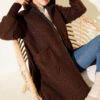 Hooded boucle cardigan with wrist ribbing Brown