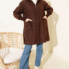 Hooded boucle cardigan with wrist ribbing Brown - Afbeelding 2
