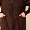 Hooded boucle cardigan with wrist ribbing Brown - Afbeelding 4