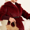 Fitted Cuffed Ribbed Hem with Faux Fur Lined Jacket Burgundy