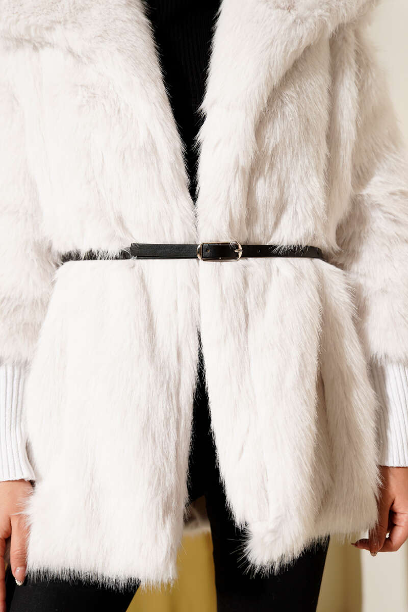 Fitted Cuffed Ribbed Hem with Faux Fur Lined Jacket Ecru – Bild 4