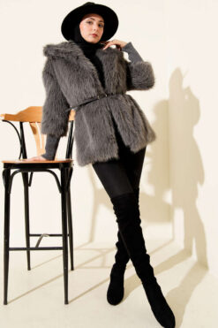 Alternative view of Fitted Cuffed Ribbed Hem with Faux Fur Lined Jacket Smoke