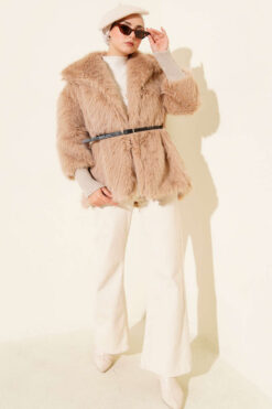 Alternative view of Fitted Cuffed Ribbed Hem with Faux Fur Lined Jacket Latte