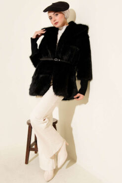 Alternative view of Fitted Cuffed Ribbed Hem with Faux Fur Lined Jacket Black